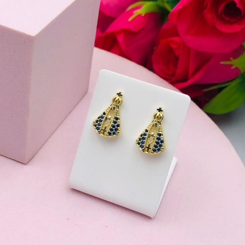 Brinco Nossa Senhora com Zirconias Azul