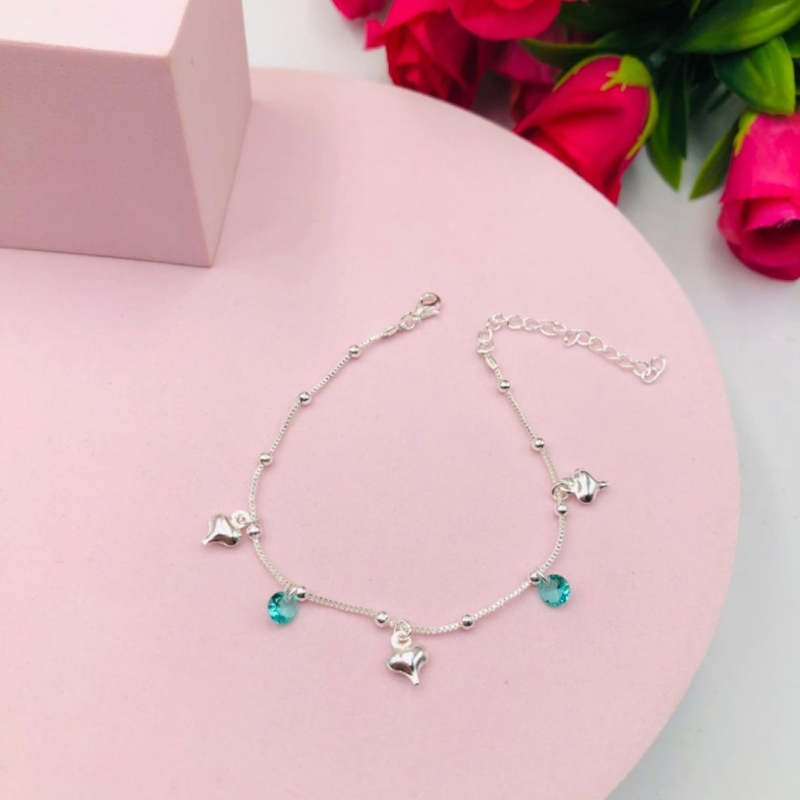 Pulseira Bolinha com Pingentes Coração e Pomto de Luz