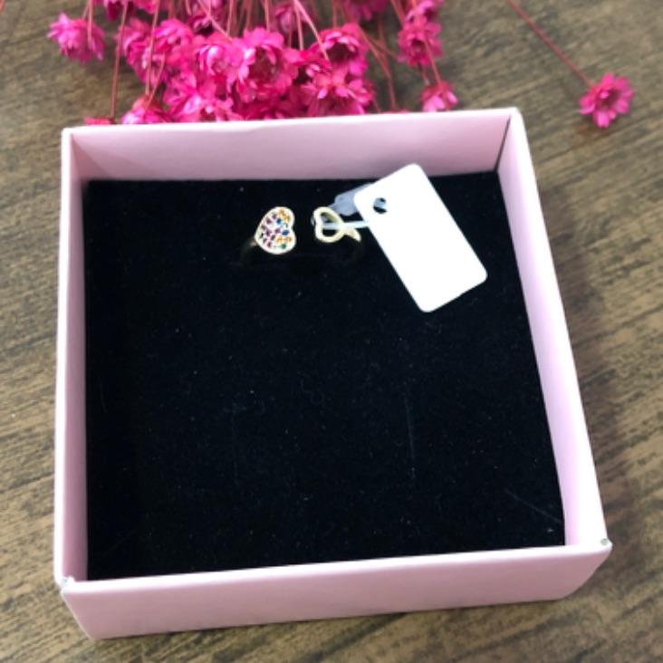 Anel Ajustável com Coração Zirconia Colorida