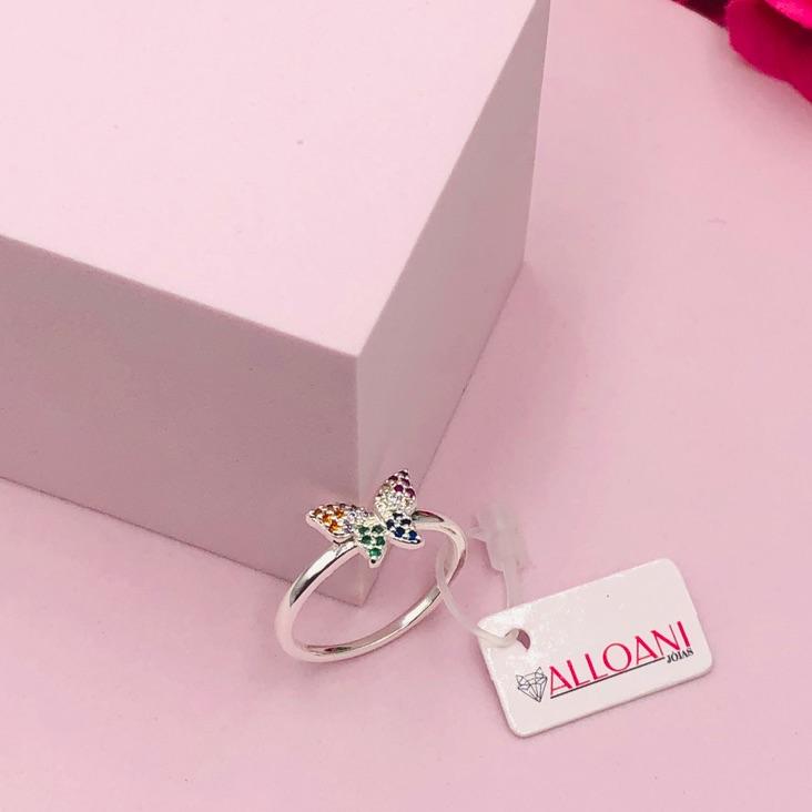 Anel Borboleta com Zirconias Coloridas