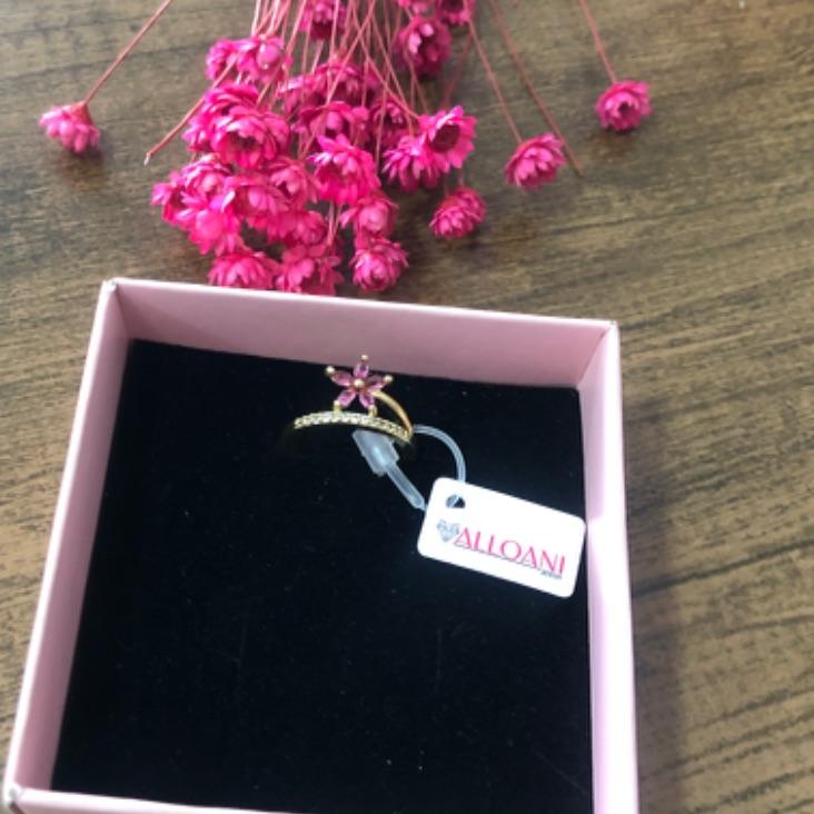 Anel com Flor Pedras Rosa N 15