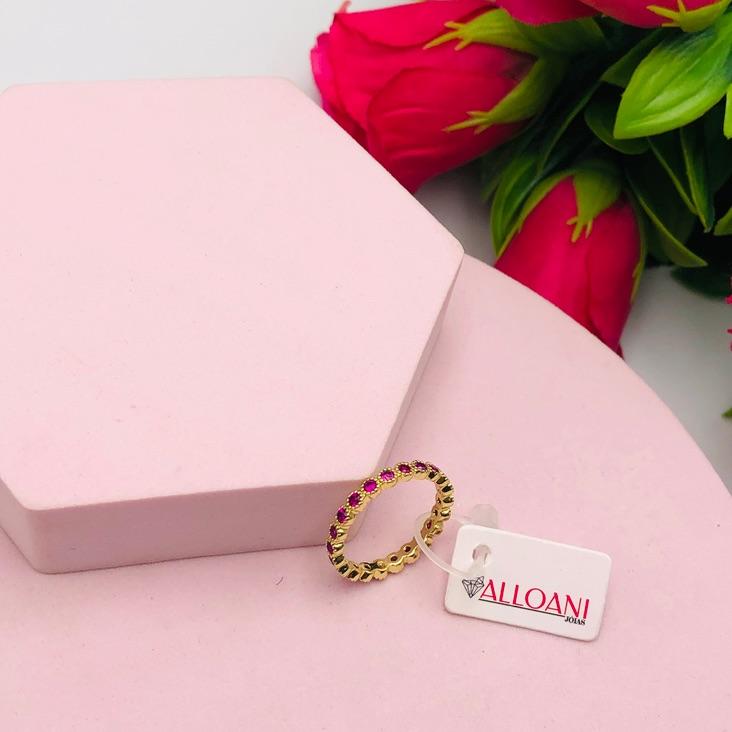 Anel com Zircônias Rosa