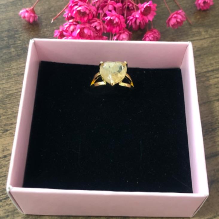 Anel Coração Com Pedra Natural N 18