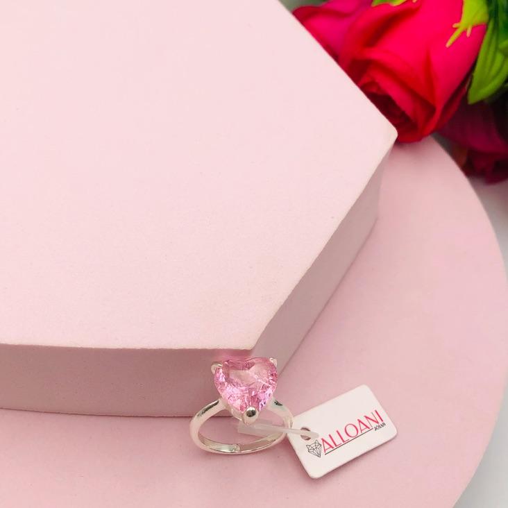 Anel coração com pedra rosa