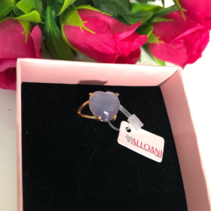 Anel coração com pedra roxa