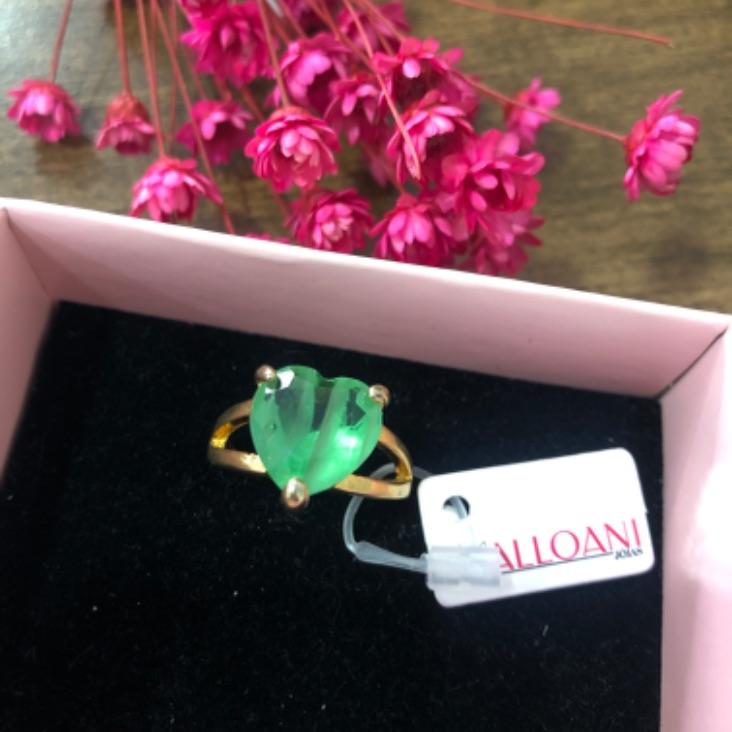 Anel  coração com pedra verde