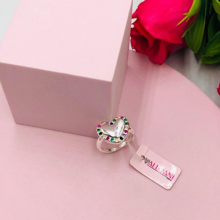 Anel Coração Cravejado Colorido