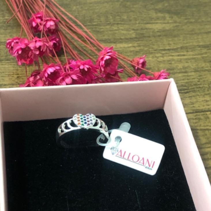 Anel Coração Cravejado Colorido