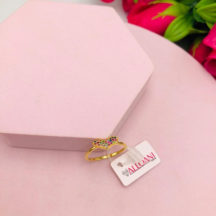 Anel Coração Cravejado Colorido N 16