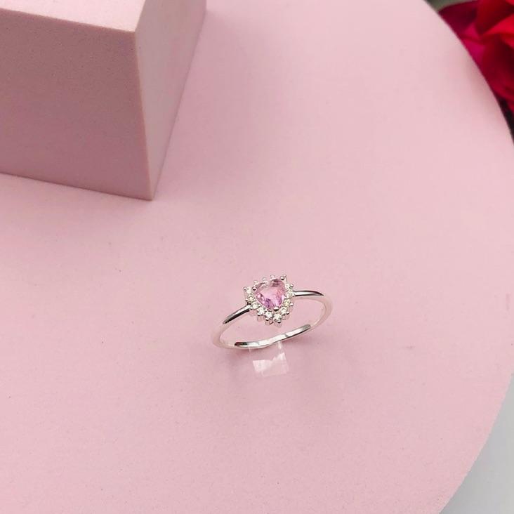 Anel Coração Rosa Cravejado N 23