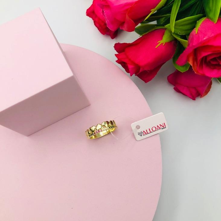 Anel Corações Cravejado Coloridos N°17