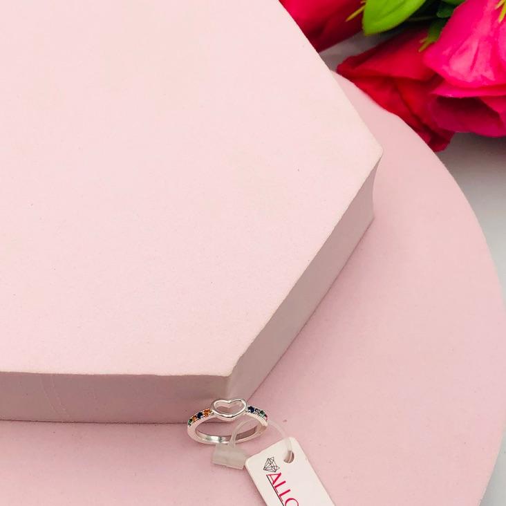 Anel Cravejado Colorido com Coração