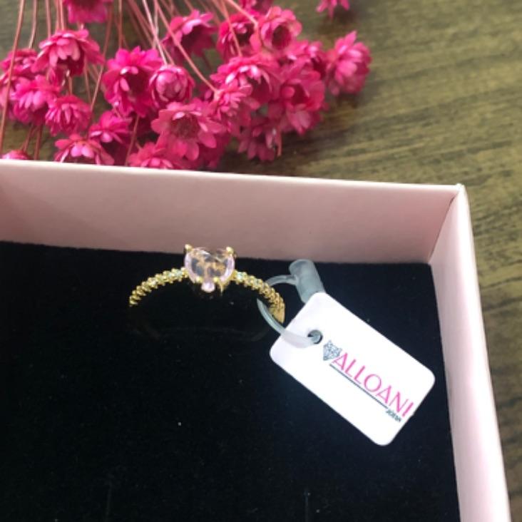 Anel Cravejado com Coração Rosa