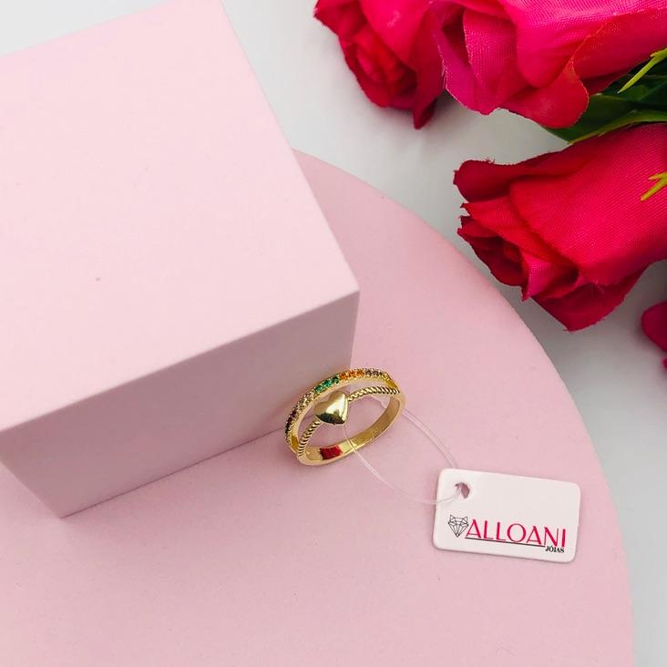 Anel de Coração Cravejado Colorido N°16