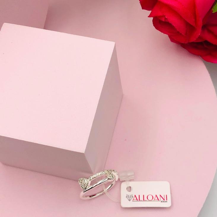 Anel Dois Corações Cravejado N 16