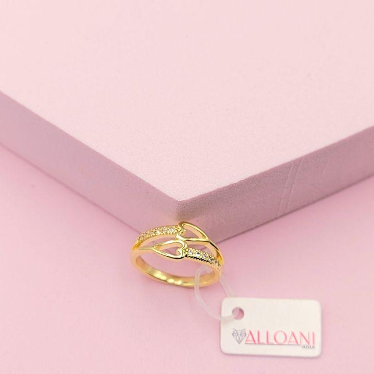 Anel Dois Corações Cravejado N°18