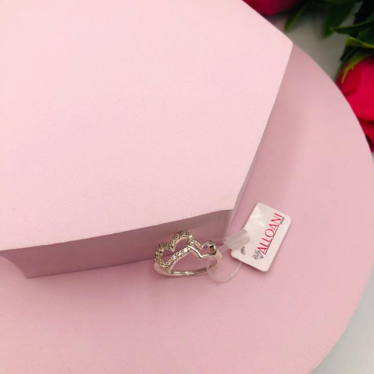 Anel Dois Corações um Cravejado e Outro Liso