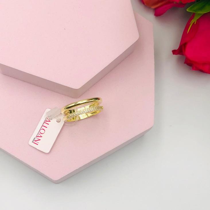 Anel Dois em Um Liso e Cravejado N 17