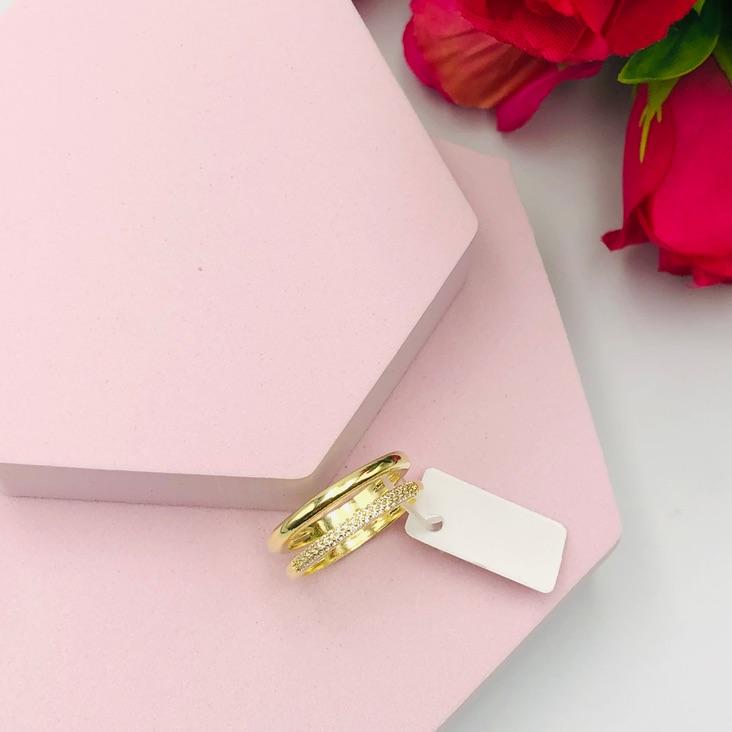 Anel Dois em Um Liso e Cravejado N 24