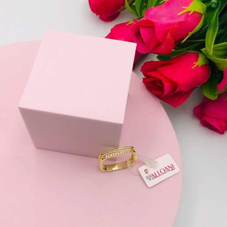 Anel Dois Fios Quadrado um Liso e Outro Cravejado