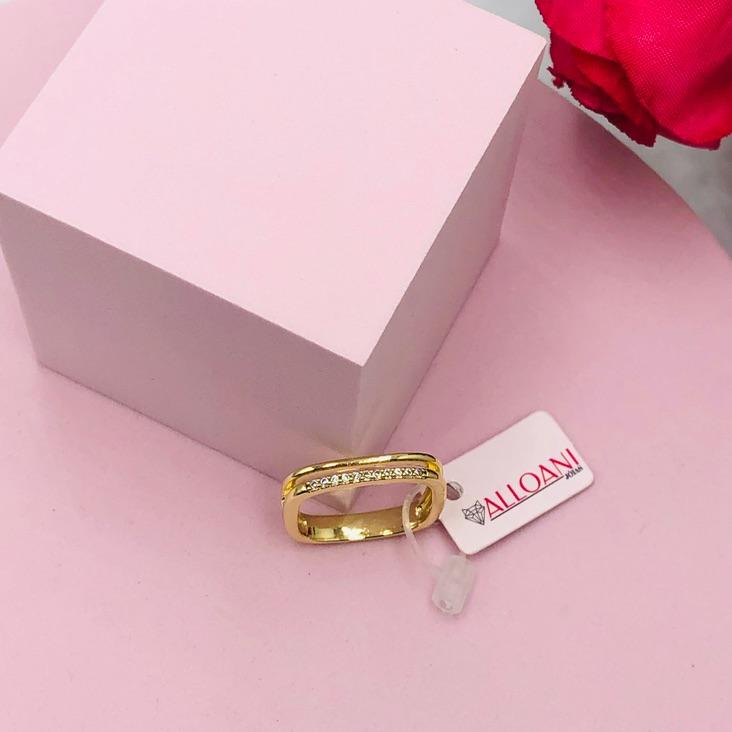 Anel Dois Fios Quadrado um Liso e Outro Cravejado N 20