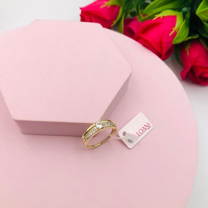 Anel Duas Fitas Solitário Cravejado e Liso N 20