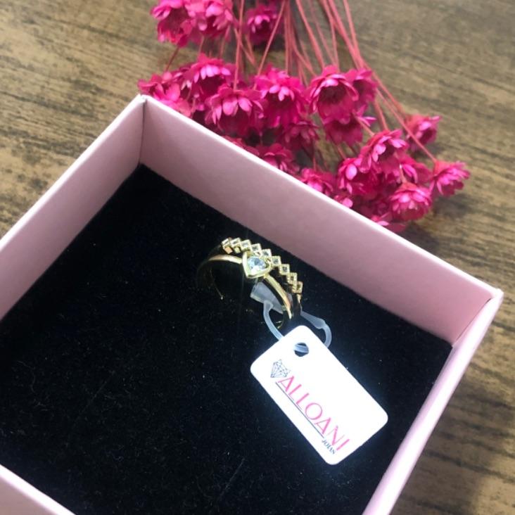 Anel Duas Tiras Cravejado e com Coração