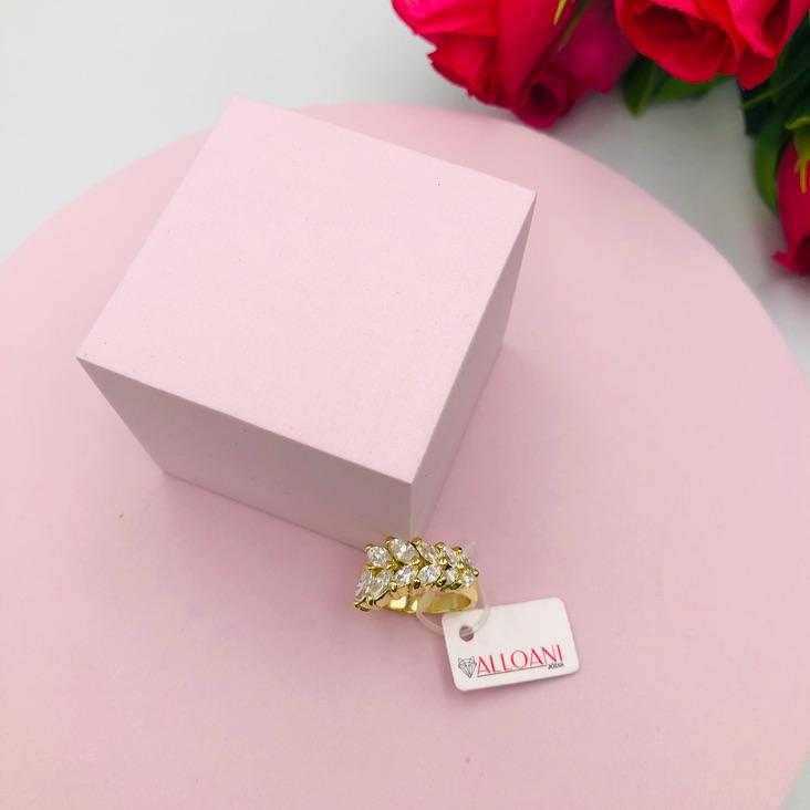 Anel Folhas com Pedras Brancas N 16