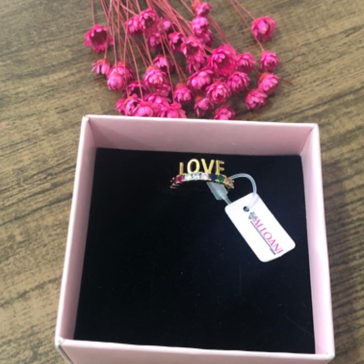 Anel Love Cravejado com Pedras Colorida