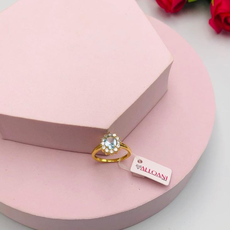 Anel Oval Pedra Azul com Pedras Brancas em Volta N22