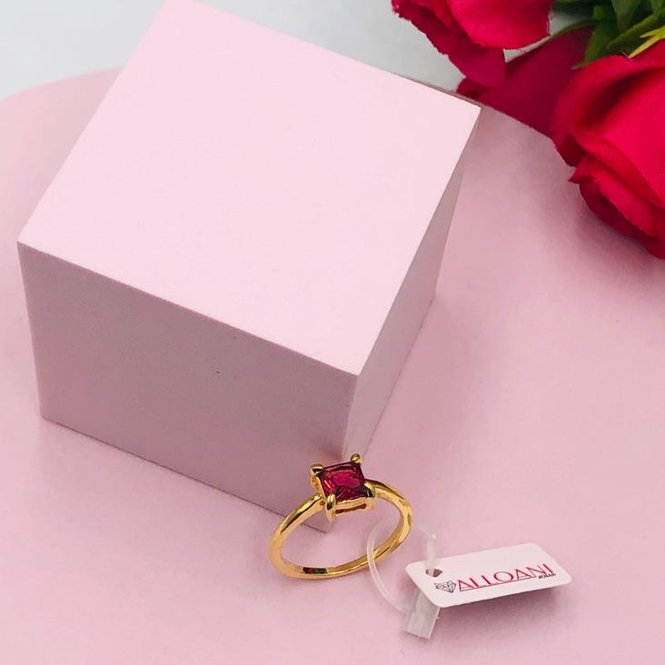 Anel Quadradinho com Pedra Rosa