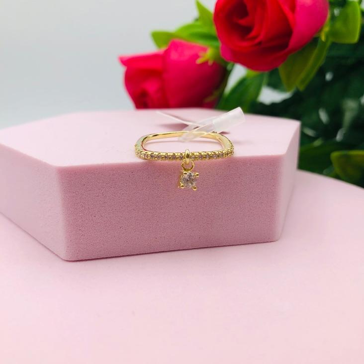 Anel Quadrado Cravejado Com Pingente Ponto de Luz N18