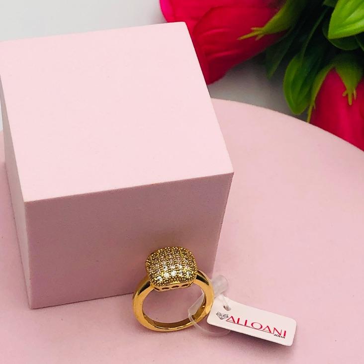 Anel Quadrado Cravejado com Zircônias