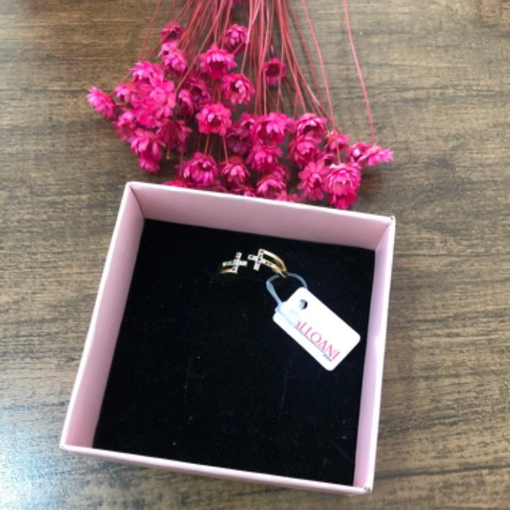 Anel Regulável com Duas Cruz Cravejada