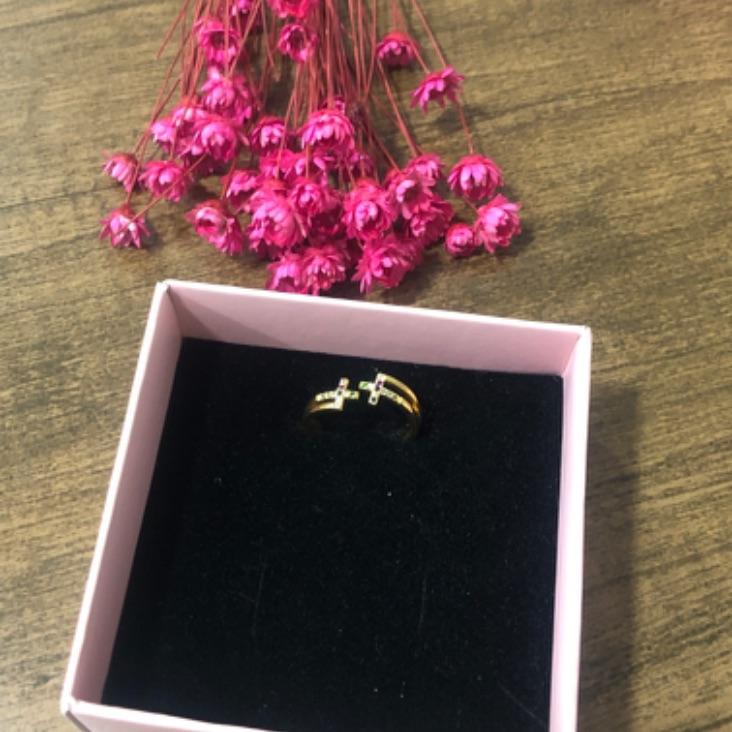 Anel Regulável com Duas Cruz Cravejada N 17