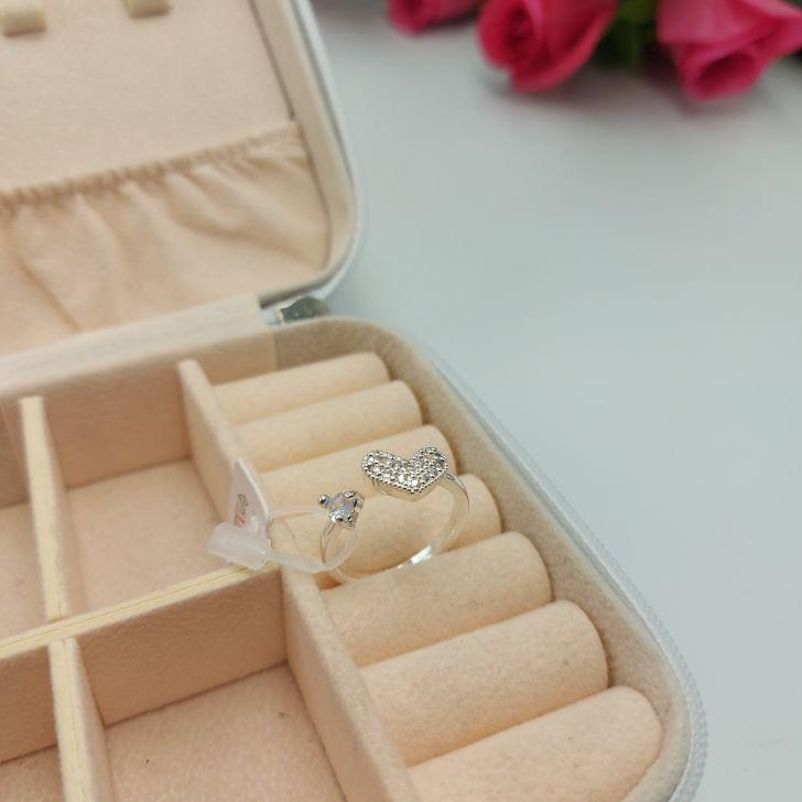 Anel Regulável de Coração Cravejado N°21