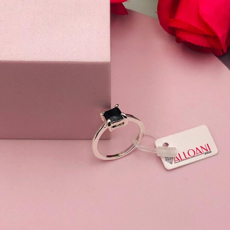 Anel solitário com pedra preta N 17