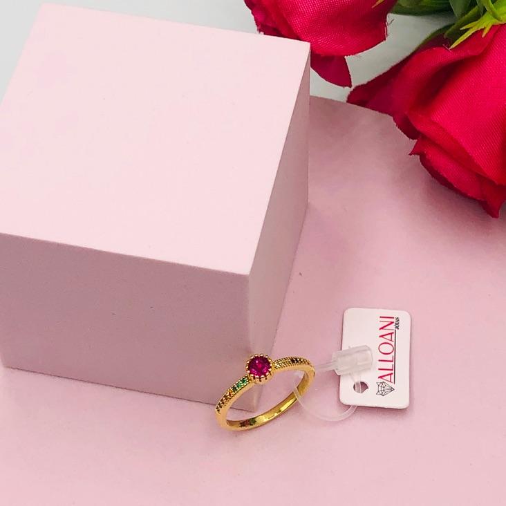 Anel Solitário com Zirconia Colorida