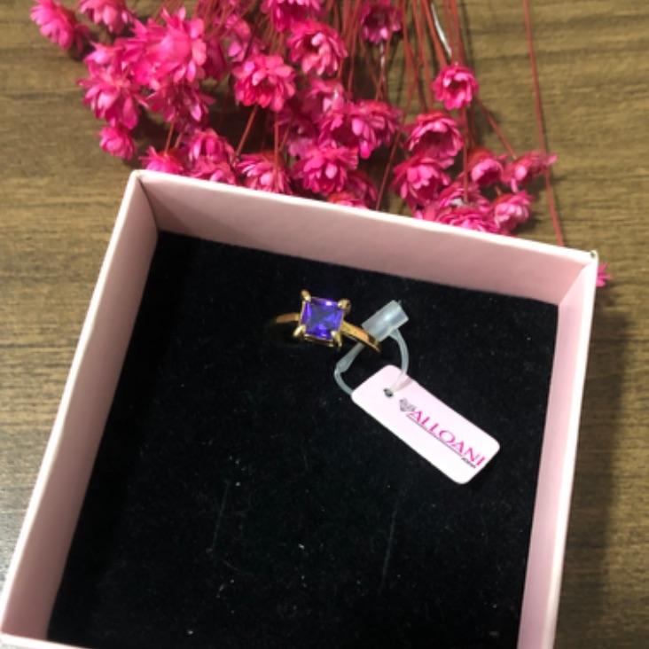 Anel Solitário Quadrado Pedra Roxa N 13