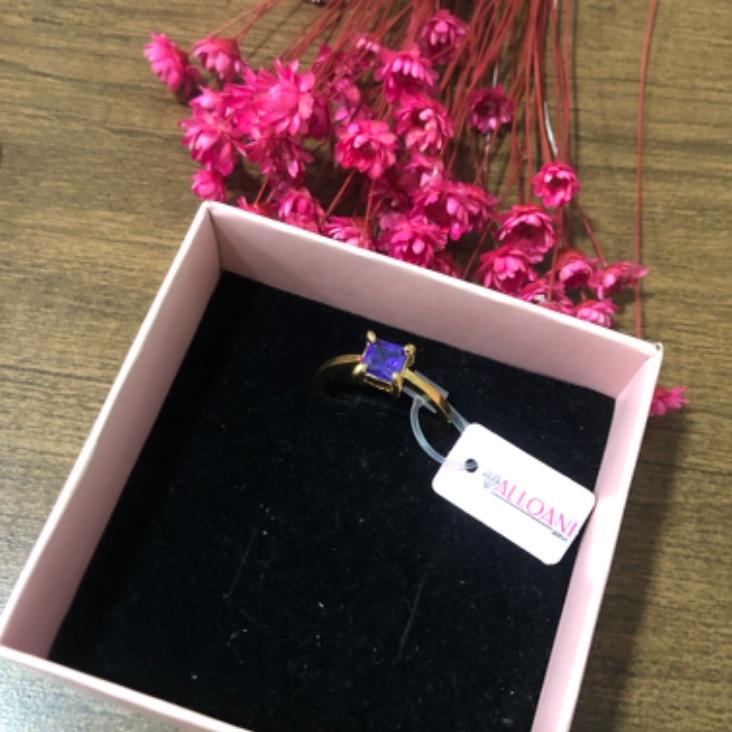 Anel Solitário Quadrado Pedra Roxa N 26