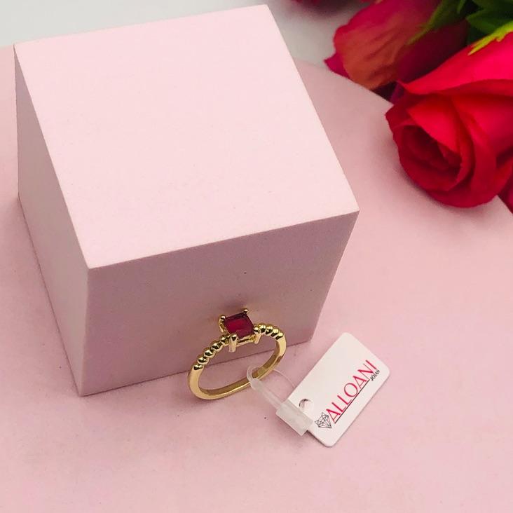 Anel Solitário Quadrado Rosa N18