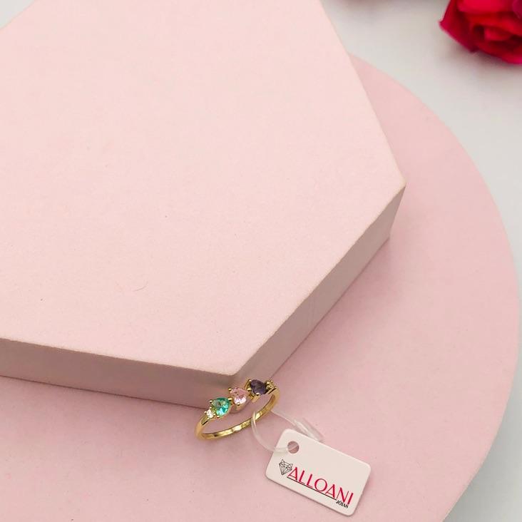 Anel Três Corações Coloridos N21