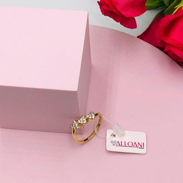 Anel Tres Corações Cravejado