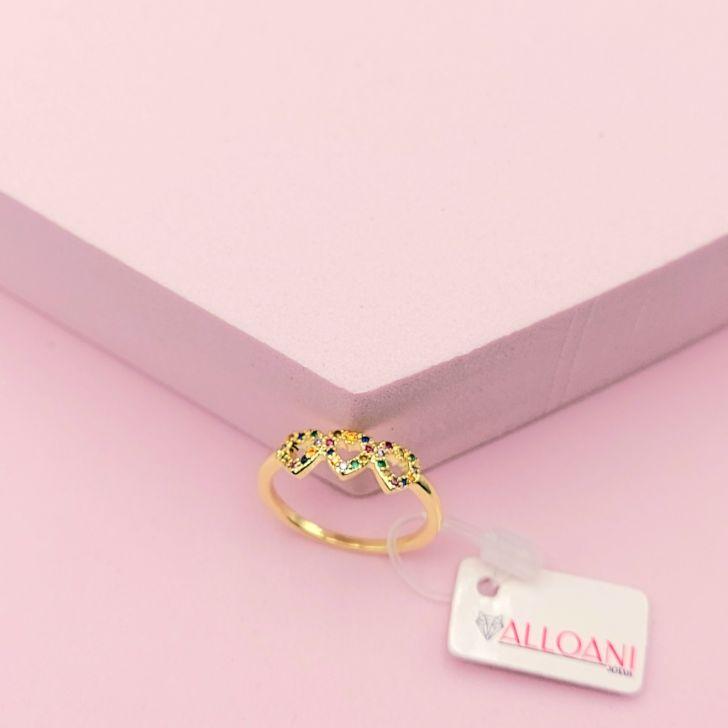 Anel Três Corações Cravejado Coloridos N°21