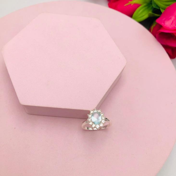 Anel Zirconia Azul e Cristal N 15