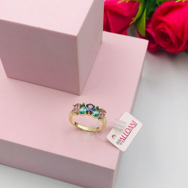 Anel Zircônias Coloridas N 18