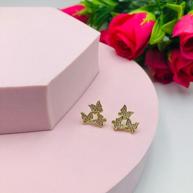 Brinco 3 Borboletas Cravejadas