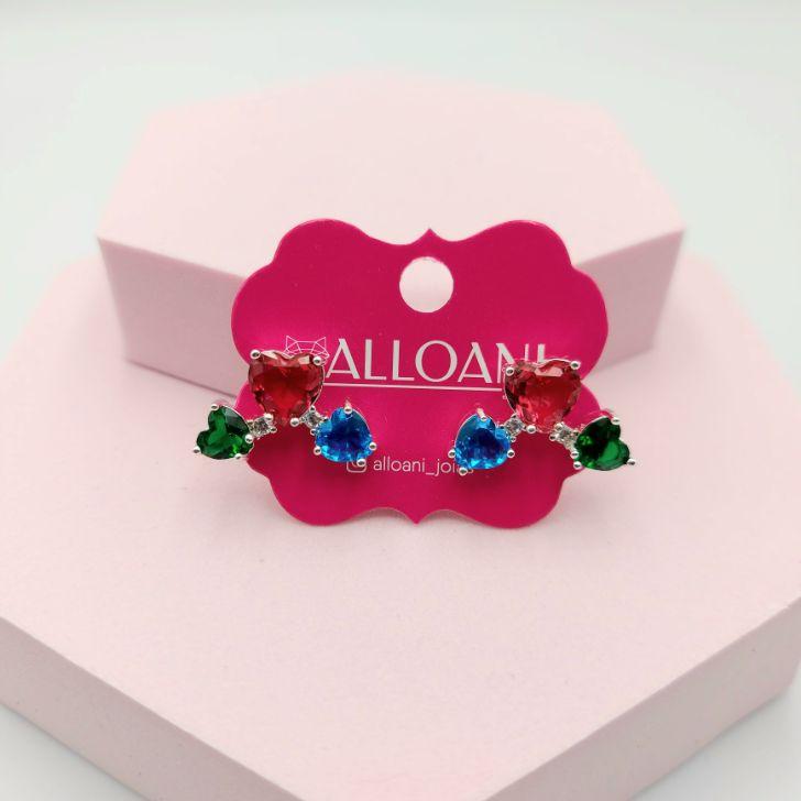 Brinco 3 Corações Coloridos