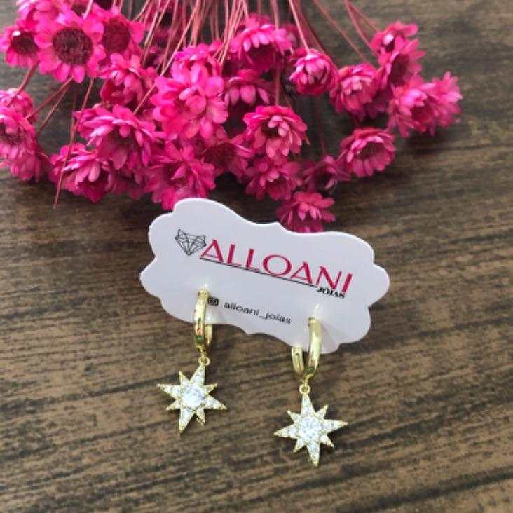 Brinco Argola com Estrela Cravejado