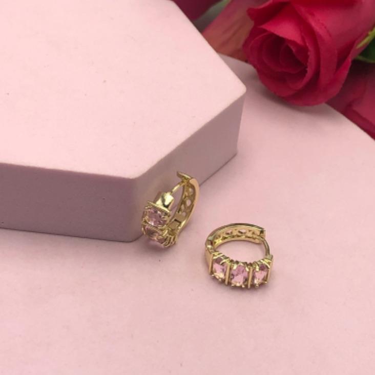 Brinco Argola com Pedras Rosas